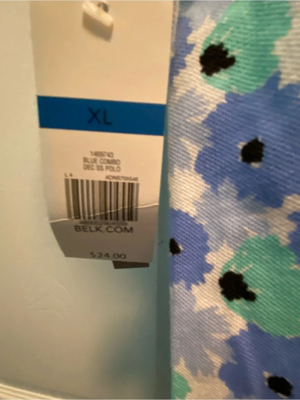 Kim Rogers Polo Shirt Blue/Green Floral Print with White Collar XL New With Tag